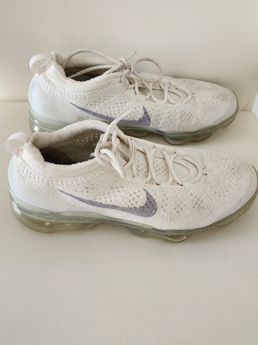 Nike  White Flyknit VaporMax Sneakers with Light Gray Swoosh